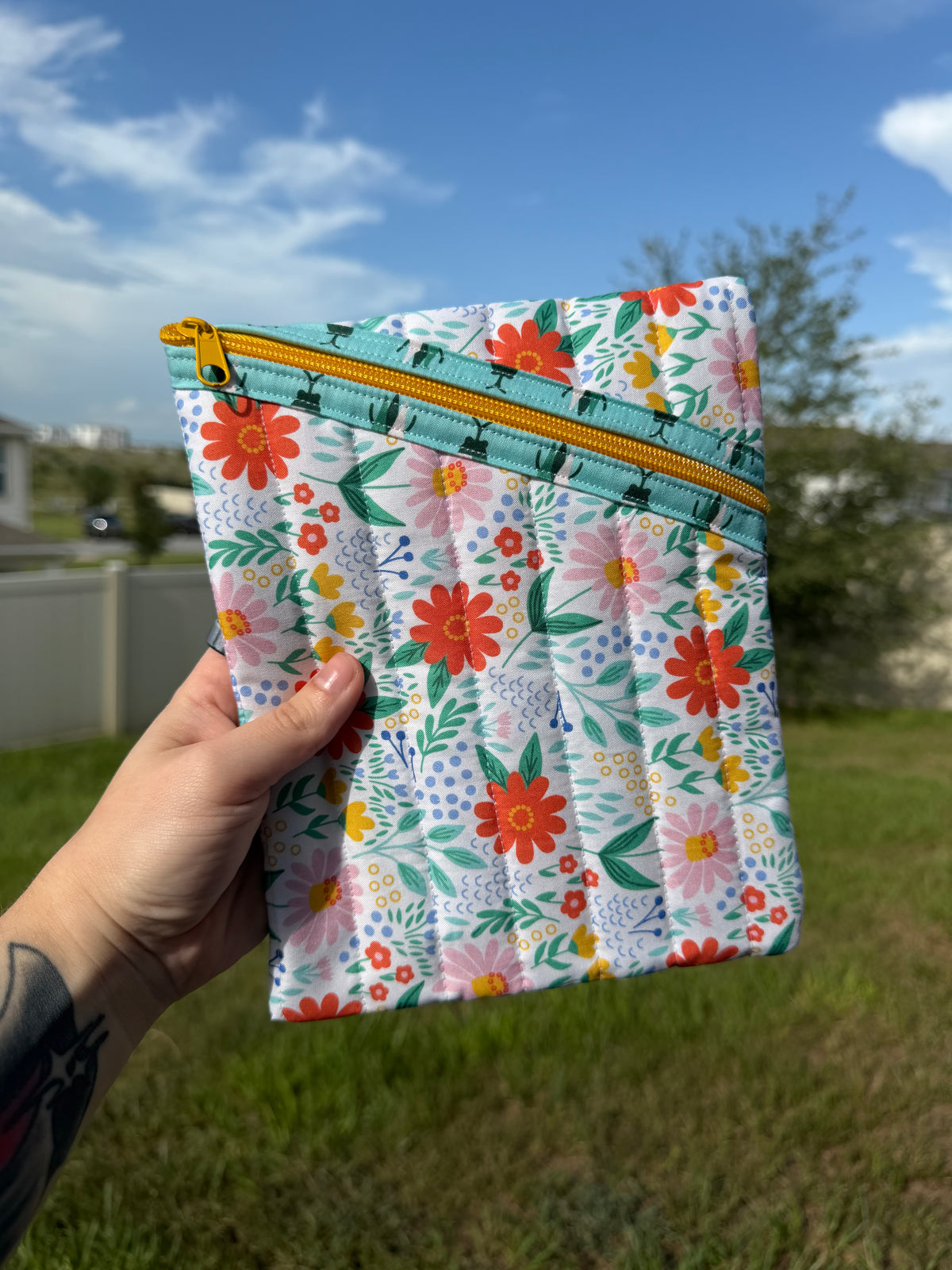 Handmade Quilted Floral Zipper Pouch