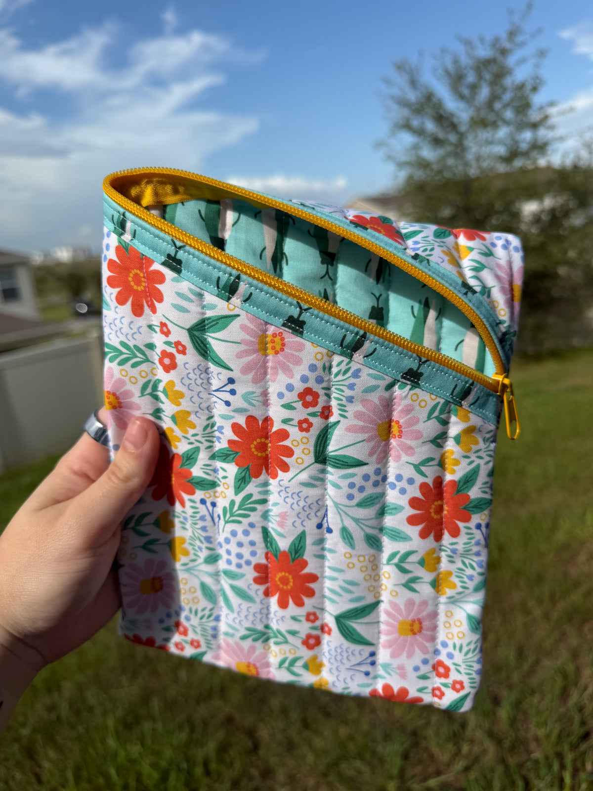 Handmade Quilted Floral Zipper Pouch
