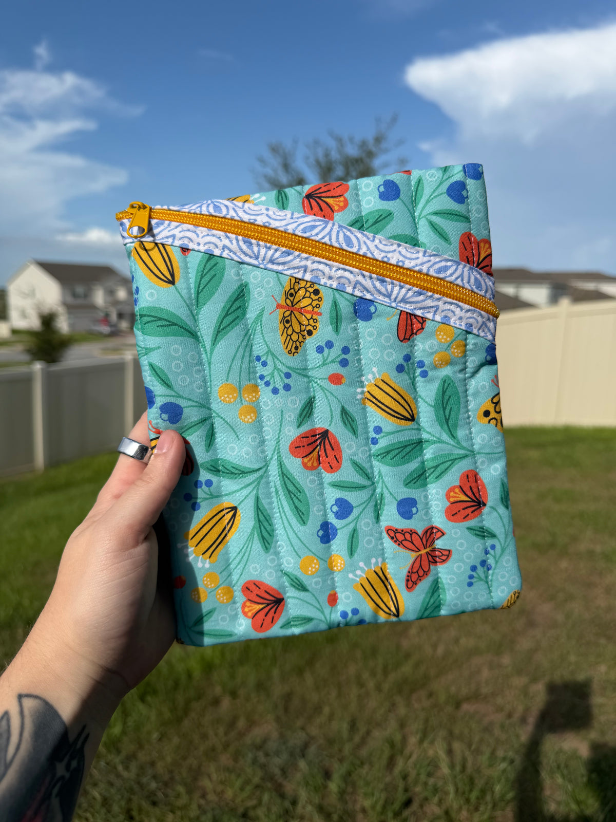 Handmade Quilted Floral Zipper Pouch